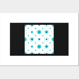 Suns and Dots Medium Dark Cyan on White Repeat 5748 Posters and Art